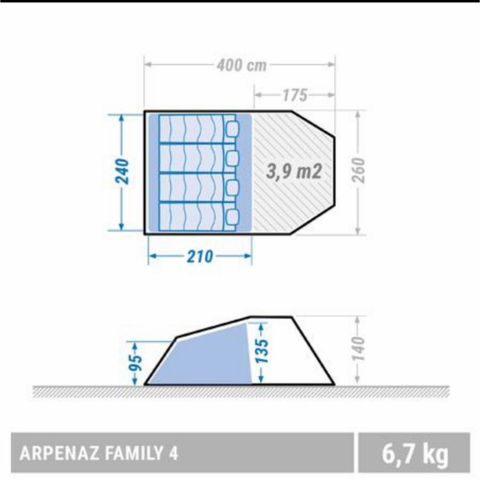 quechua tenda camping kapasitas 4 orang - arpenaz 4 - family tent