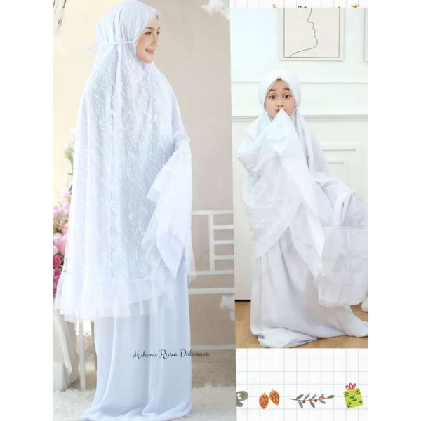 mukena Rusia dalanova original. mukena dewasa dan anak. mukena terbaru dalanova couple ibu dan anak.