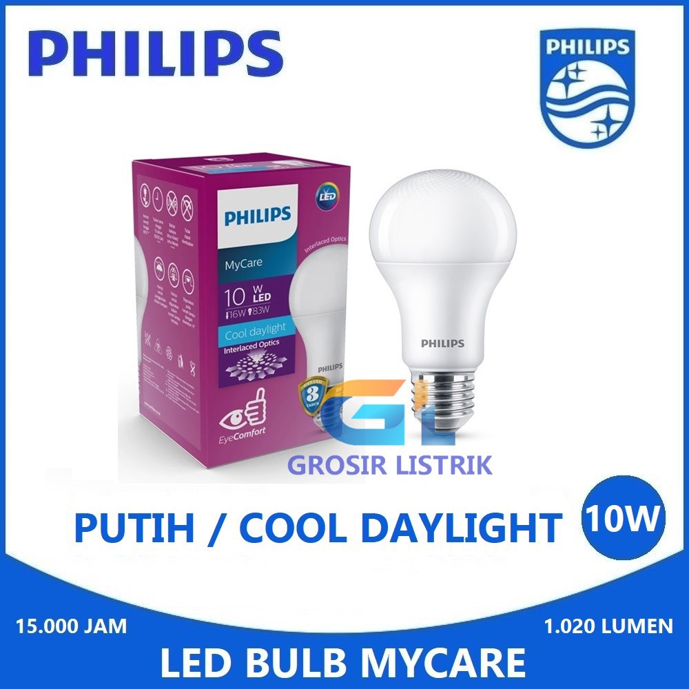 Lampu Philips LED Bulb MyCare 10W Putih Cool Daylight 6500K LEDBulb 10 Watt W 10Watt Original Grosir