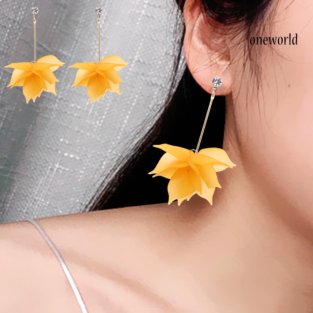 OW@ Sweet Resin Flower Petal Long Dangle Women Stud Earrings Jewelry Valentine Gift