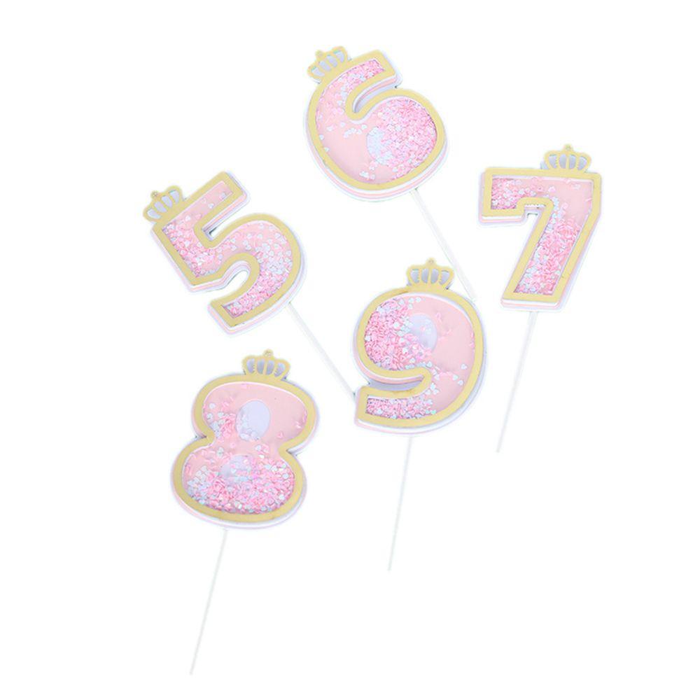 Solighter Hiasan Kue Ulang Tahun Anak Glitter Number Crown Cupcake Picks