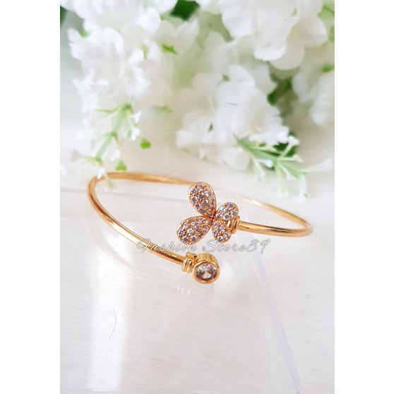 Gelang Bangle Buterfly permata elastis gelang bangle kupu-kupu bahan elastis full permata perhiasan lapis emas 18k