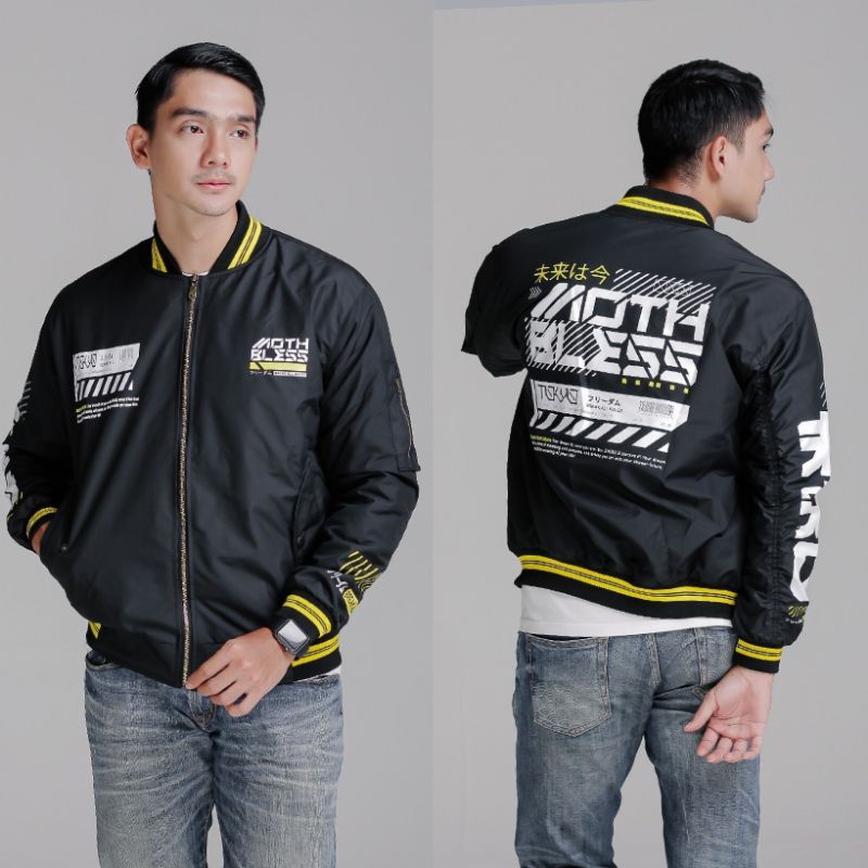 JAKET PRIA - JAKET BOMBER  HITAM MOTHBLESS GRAVITY - JAKET PARASUT PRIA - JAKET OUTDOOR