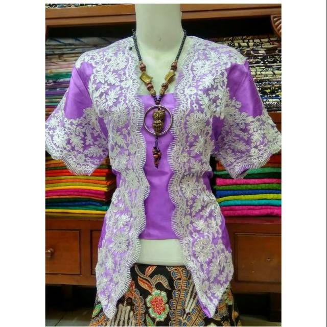 Kebaya Lengan Pendek Bordir Bahan Kain Santung