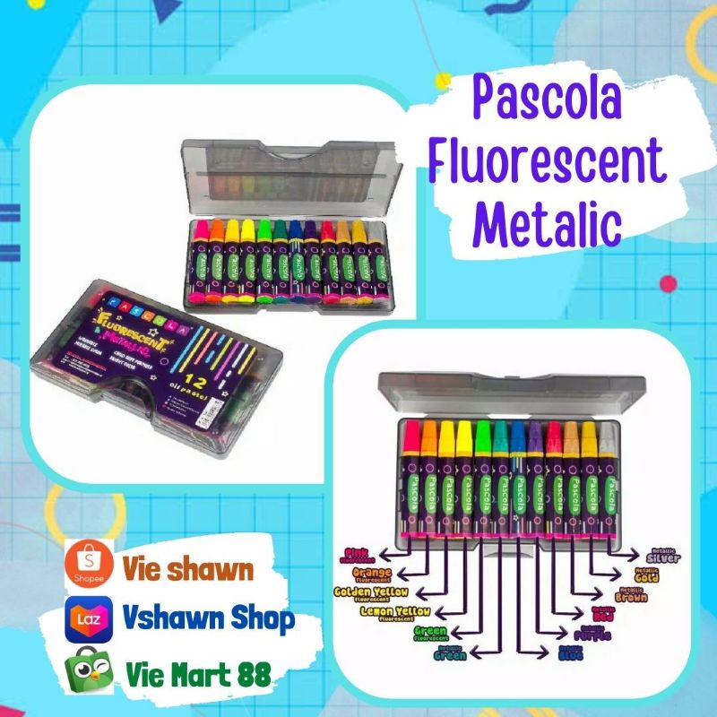 Jual Crayon Pascola Fluorescent Metalic Oil Pastel 12 War Shopee Indonesia