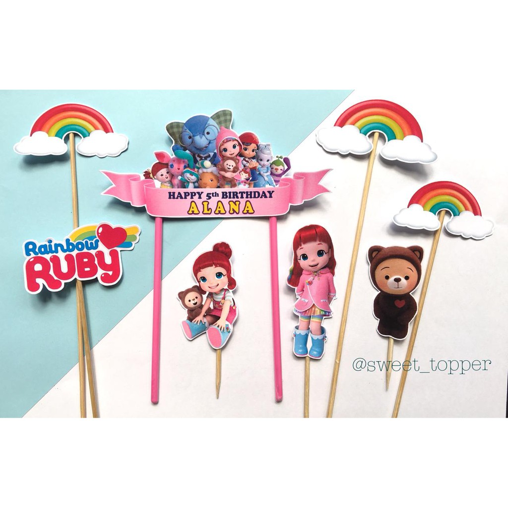 Paket HBD Rainbow Ruby tusukan utk hiasan cake