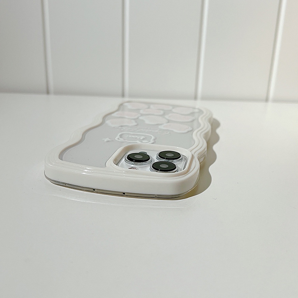 Kartun Lucu Beruang Putih Transparan Twist Berbentuk Gelombang Ponsel Case Cover Dengan Rantai Manik-Manik Mutiara Untuk X XR XS 11 12 13 14 PLUS PRO MAX