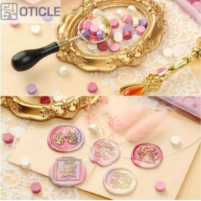 OTICLE Set Octagon Sealing Wax Beads - Set 1Box Wax+Spoon+Candle