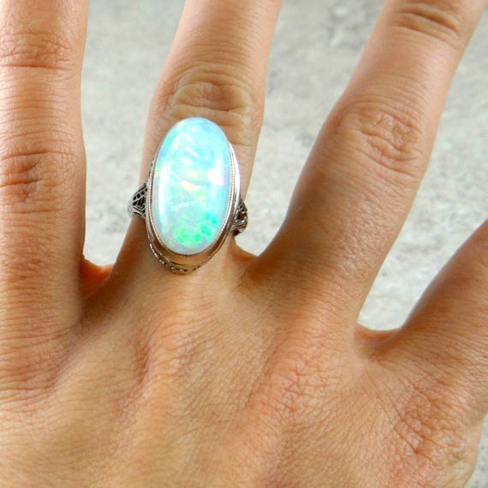 Hu Hu Hu Hu Hu Alat Bantu Pasang Kacamata♡ Cincin Wanita Hias Opal Imitasi Besar Gaya Vintage Untuk Pertunangan / Anniversary / Hadiah