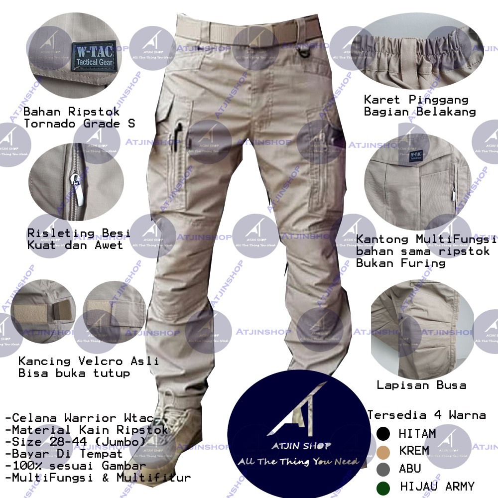 Atjin-Celana Tactical Panjang Pendek W-Tac Force Pria Grade Militer Original Size 28-44