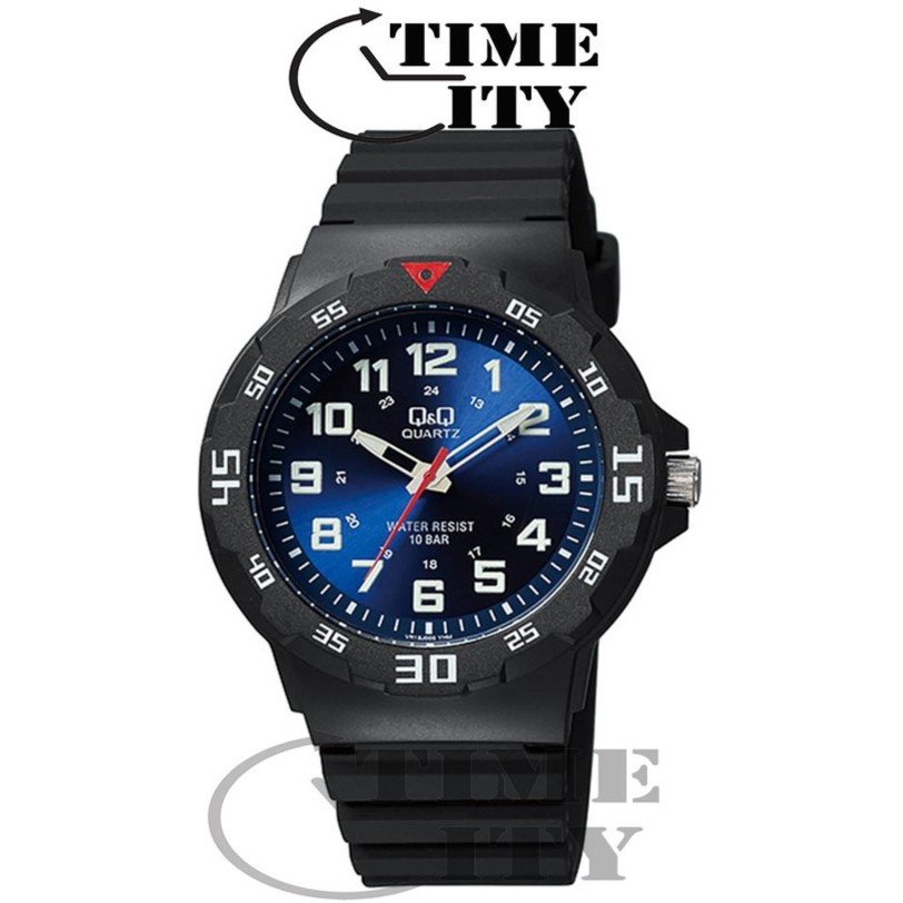 QQ QNQ Q&amp;Q Original Jam Tangan Pria Analog - qq VR18 ori - Straps Rubber Hitam Anti Air