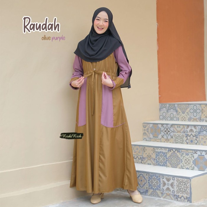 PREMIUM GAMIS TWO TONE KATUN TOYOBO HQ RAUDAH ORIGINAL BY RISKIRICH - OLIVE PURPLE, XXL