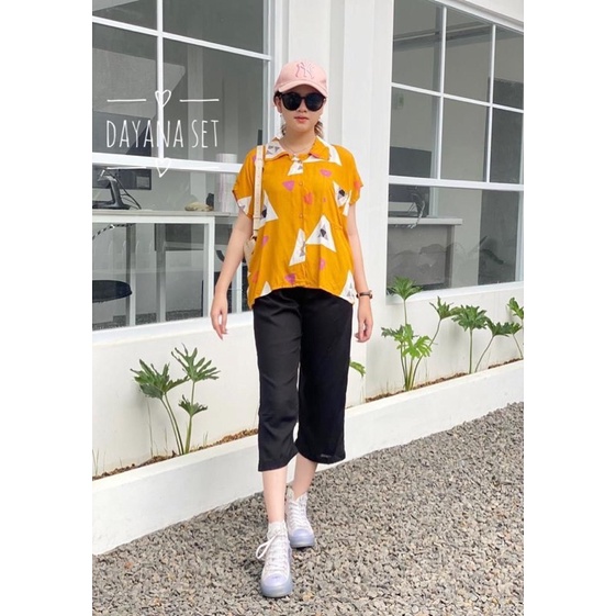 setelan celana 7/8 /dayana set/setelan atas motif bawah polos/COD-2