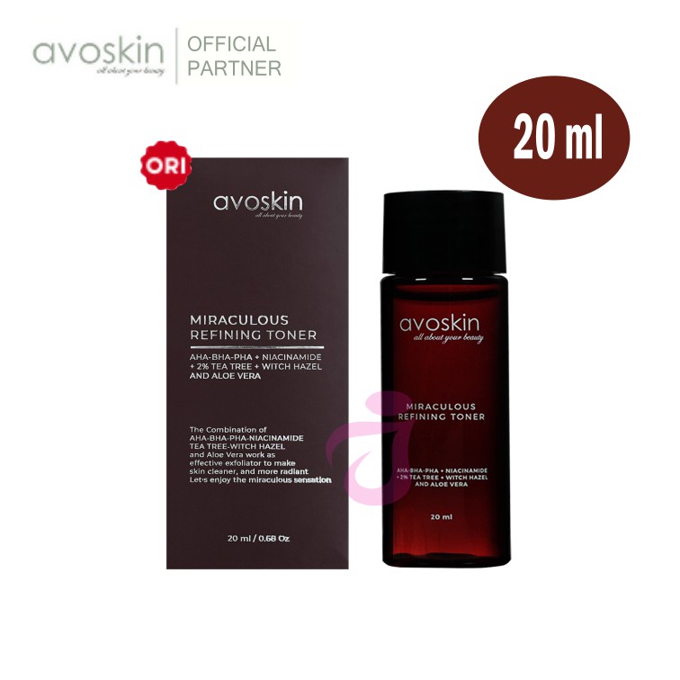AVOSKIN MIRACULOUS REFINING TONER Travel Size 20 ml - exfoliator aha bha pha niacinamide glowing