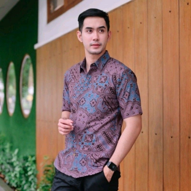 Kemeja Batik Pria Lengan Pendek Slim fit Full Furing Atasan Baju Kondangan Modern