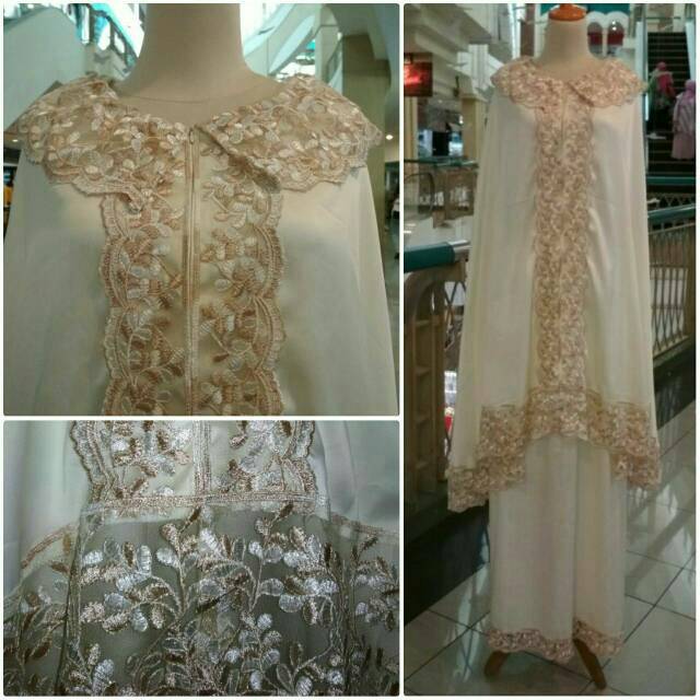 Mukena ponco Hasanah renda bagus putih tulang hitam polos mewah