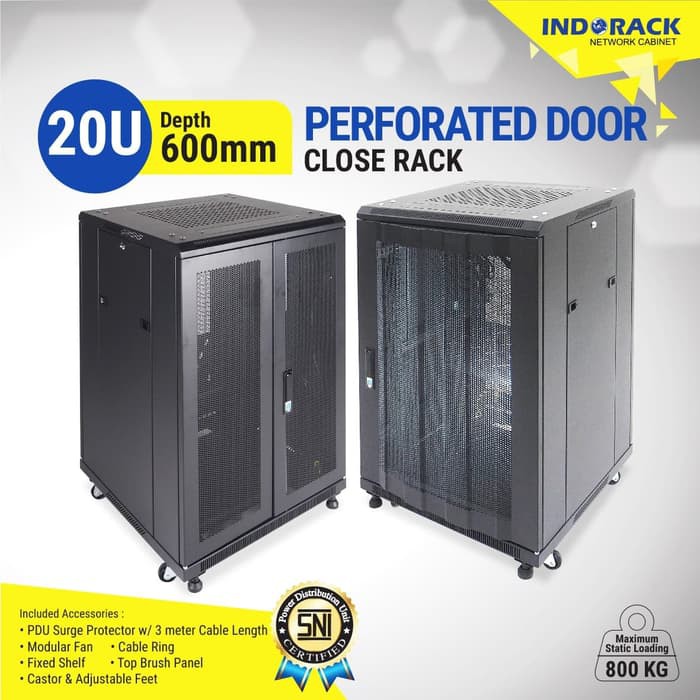 Indorack IR6020P Standing Close Rack 20U Perforated Door Depth 600mm STANDING CLOSE RACK 20U