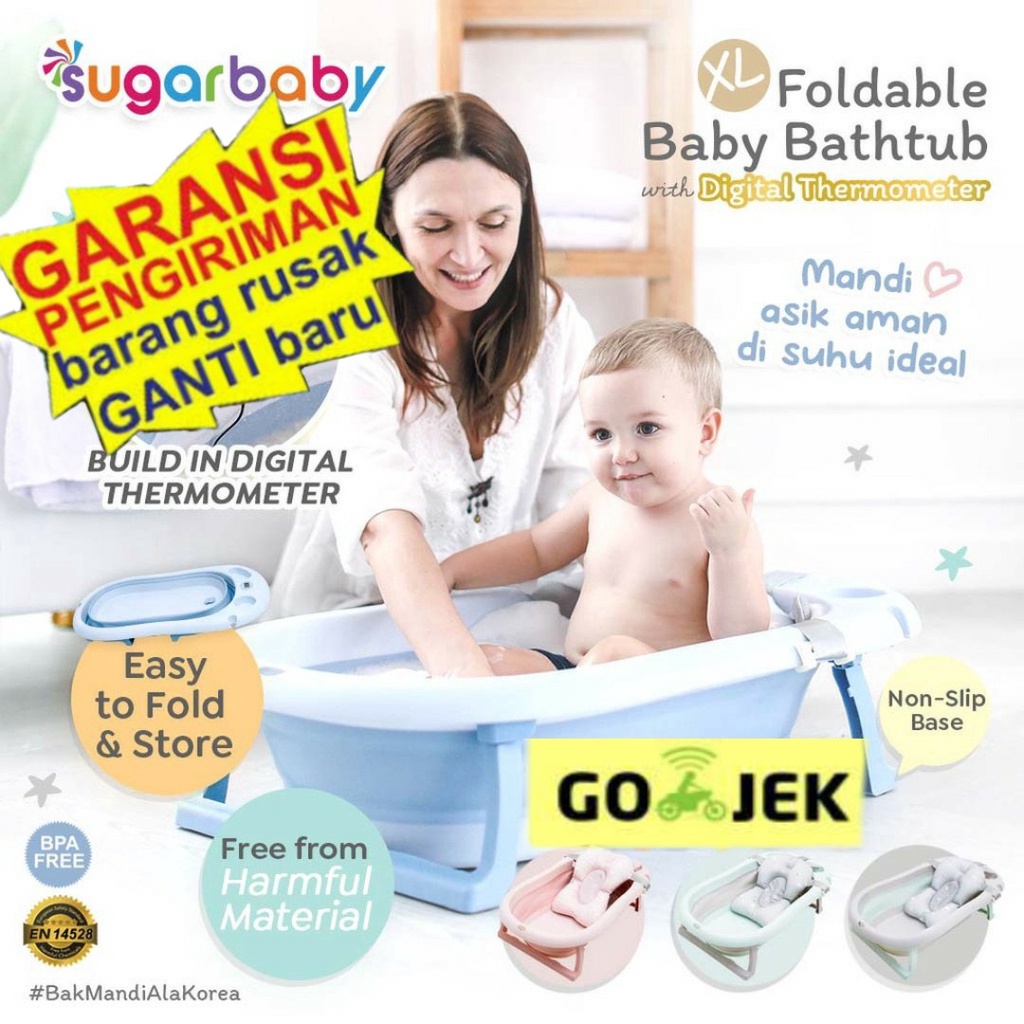 Bak Mandi Lipat Bayi/Jolang Lipat Bayi/Folding Bath Baby/Bak mandi bayi Spaceababy SB 388 Lipat Sugarbaby Foldable Baby Bathtub with Digital Thermometer / Bak Mandi Lipat dengan termometer air digital F88 / Bak Mandi Anak