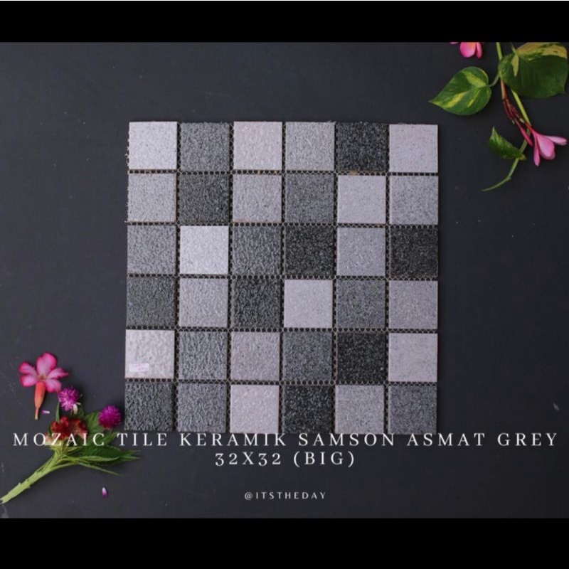 Mosaic Tile Mozaik Keramik Samson Asmat Grey Abu Abu (BIG) 31x31cm Mozaik Dapur Mosaic Dapur Backspl