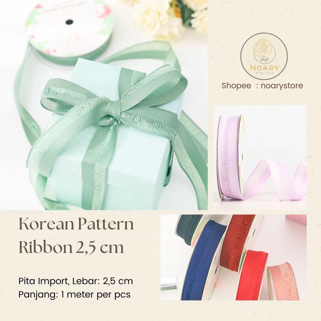 Korean Pattern Ribbon 2.5 Cm / Pita Satin / Ribbon / Pita Import / Pita Bunga / Pita Kado / Pita Chiffon / Pita Termurah / Flower Ribbon / Florist Ribbon / Pita / Pita Grosir / Pita Besar Kecil Medium / Satin / OPP / Pita Tarik / Florist supply