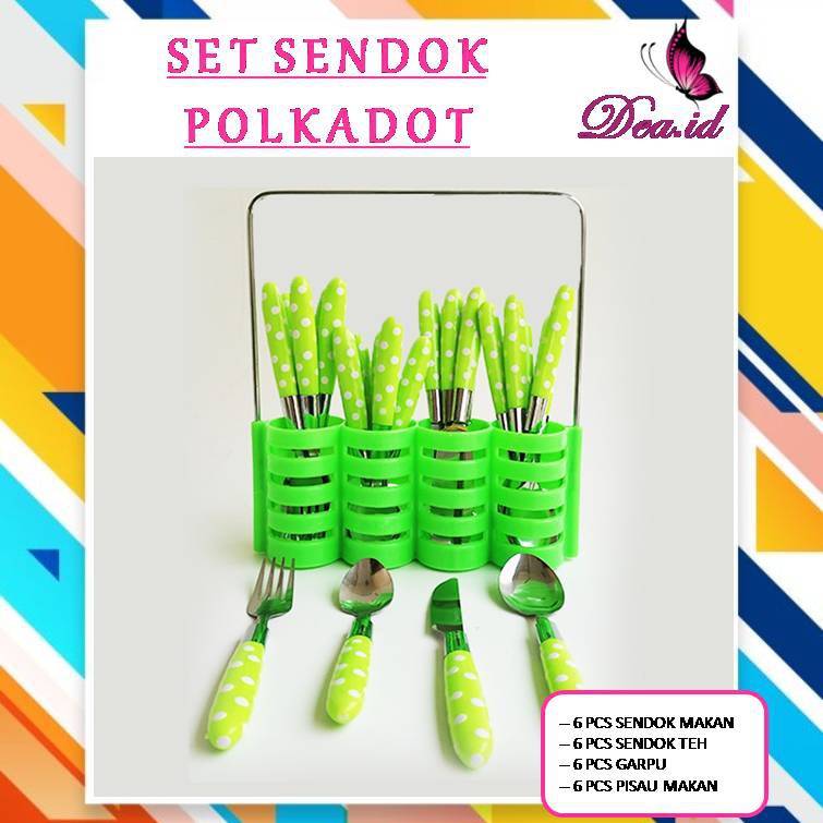 [TERMURAH] SET SENDOK POLKADOT ISI 24 PCS - ALAT MAKAN KOMPLIT - SENDOK GARPU PISAU