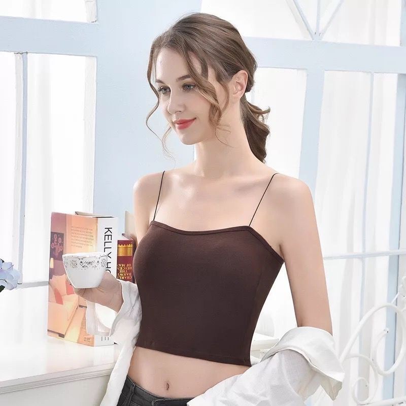 Fashion Tanktop Bra Wanita Basic Square spaghetti Crop top Willansey-Cofee