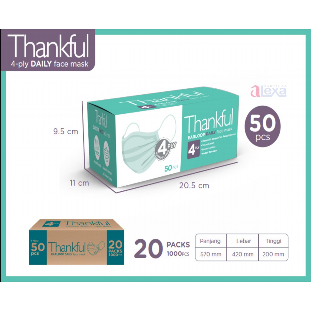 Thankful masker earloop 4ply - masker medis 3 ply isi 50 pcs