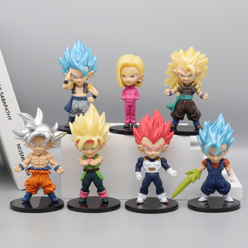 7pcs / Set Mainan Action Figure Anime Dragon Ball Z DBZ Super Saiyan Son Goku Vegeta Broly lazuli Q Version Bahan PVC Ukuran 9-11cm