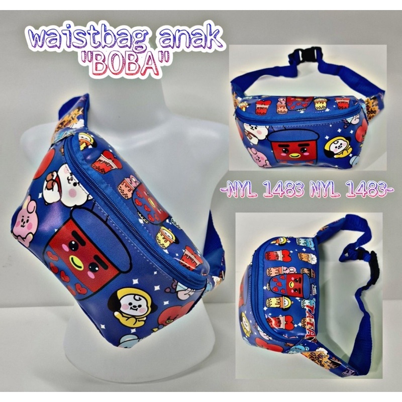 PROMO Tas Waist bag Anak  Motif Boba Drink dan Topi Anak BOBA