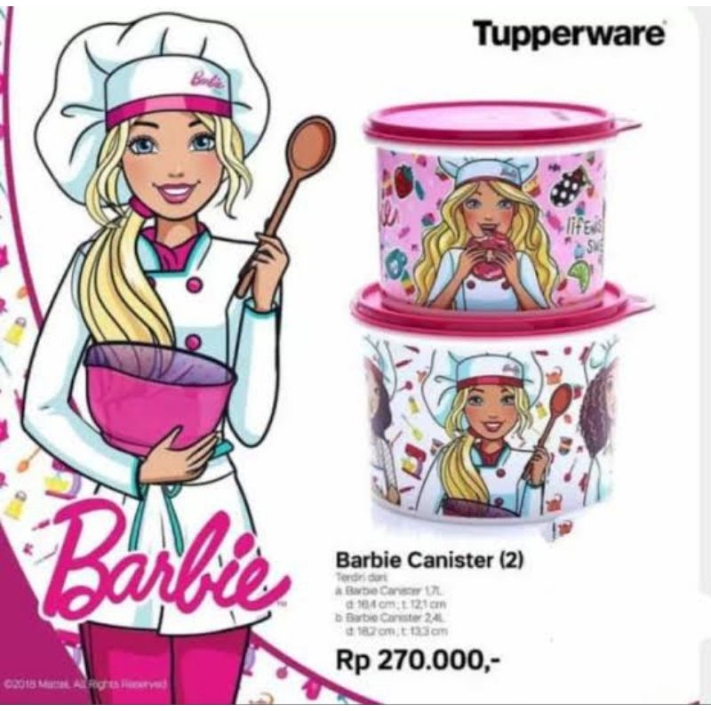 FREE GIFT  Tupperware Barbie Canister Set (2 Pcs) // Wadah Tempat Kids Toples Karakter Anak Snack Ma