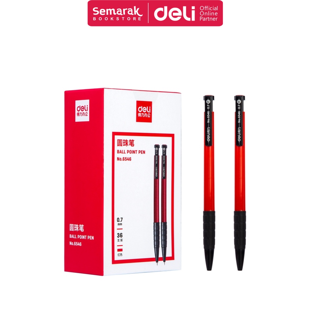 

Deli 6546 Ballpoint Retractable Pen Pulpen Cetek Halus 0.7 mm - Red [1 Pack / 36 Pcs]