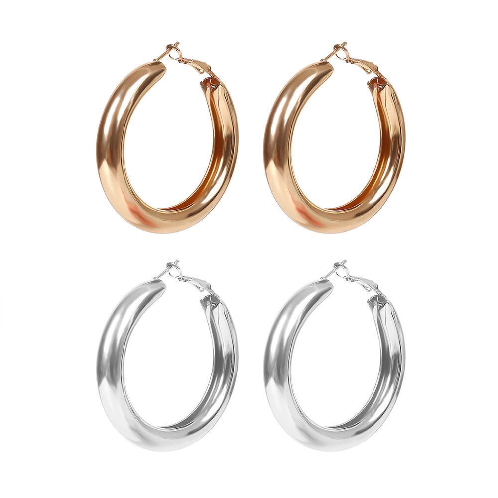 Punk Rock Minimalist 50mm Thick Tube Big Gold Alloy Round Circle Hoop Earrings