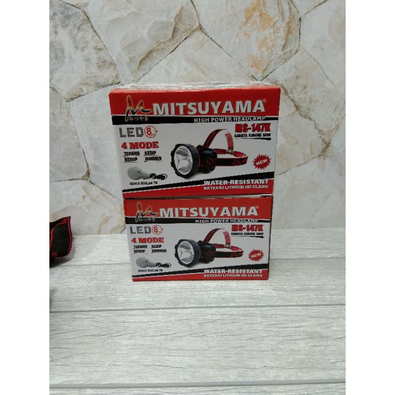 Senter Kepala Mitsuyama 50 Watt MS-147K cahaya kuning + Bohlam 7 Watt