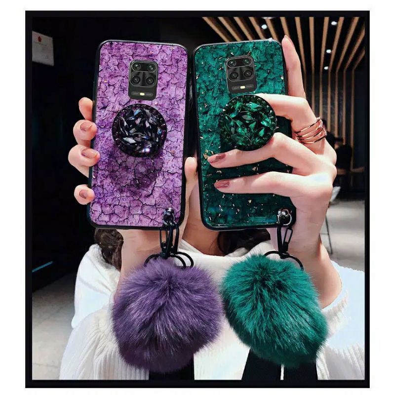 Case Xiaomi Redmi 9 / Note 9 / 9 Pro Softcase Luxury Marble Pompom Bola Bulu