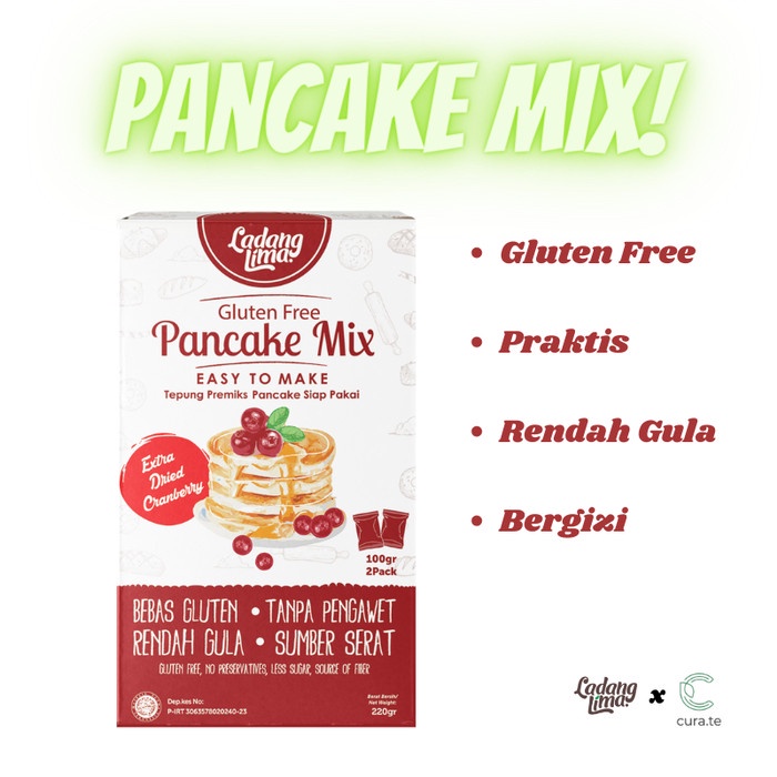 

cs01477 Ladang Lima Tepung Pancake Mix Cranberry | Gluten Free Tepung Premix - Pancake Mix Da01D100
