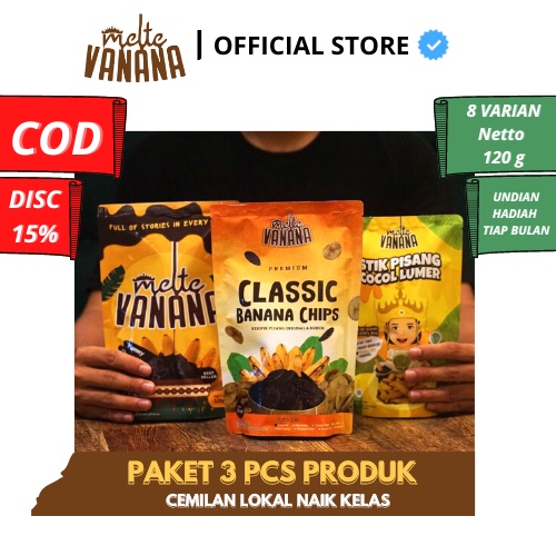 

PAKET 3 PCS MELTE VANANA (HARAP BACA DESKRIPSI) - KERIPIK PISANG LUMER, BUBUK, DAN STIK PISANG COCOL LUMER