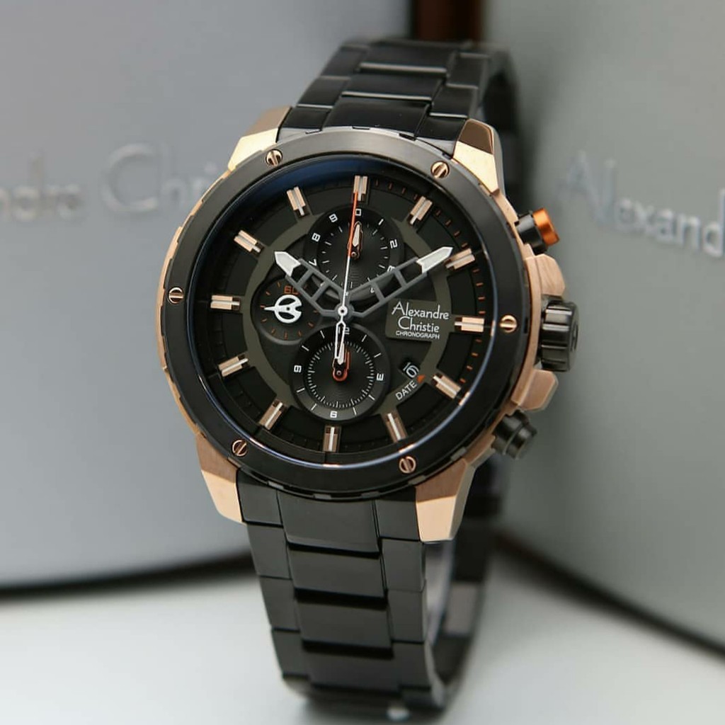 Alexandre Christie Ac 6530 Rosegold Black Jam Tangan Pria Original