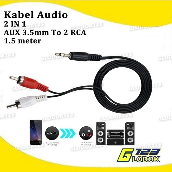 Kabel Audio RCA Jack AUX 3.5 MM To 2 RCA Handphone HP Stereo Speaker