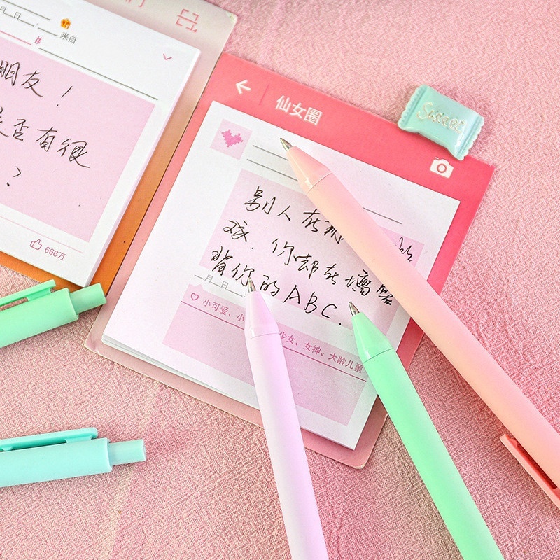 3pcs / Set Pulpen Tinta Hitam Dengan Gaya accent Warna Acak