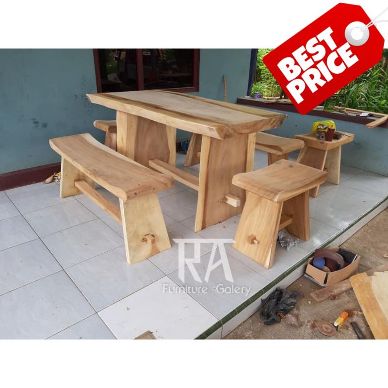 Jual Meja Makan Set Kayu Trembesi Atau Kayu Meh Model Sate Non Finishing Shopee Indonesia