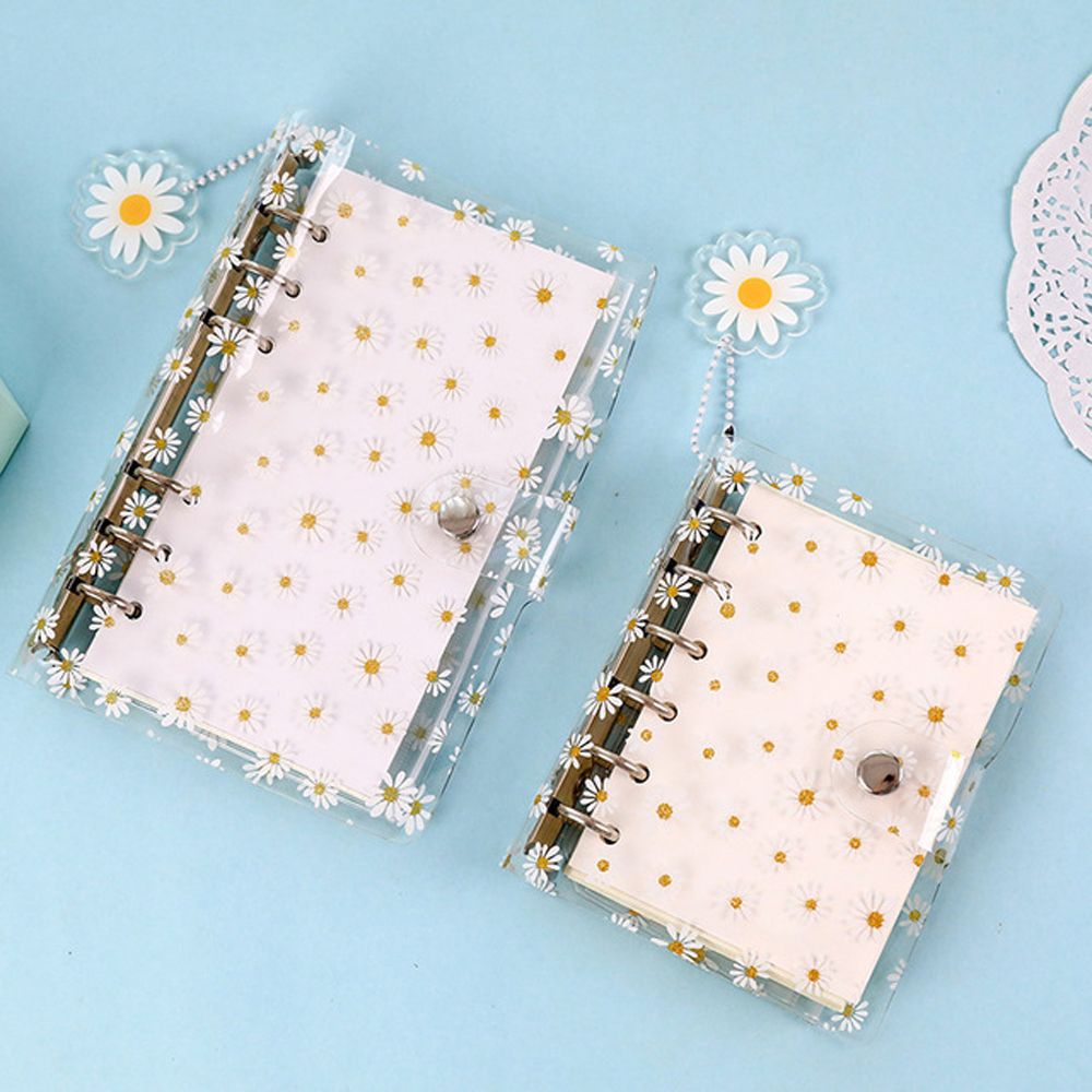 MXBEAUTY Office Supplies Daisy Notebook Binder Transparent Literary Binder Kawaii Little Daisy Journal Binder Student Stationery A6/A7 Soft Shell 6 Rings Binder Loose Leaf Ring Binder File Folder