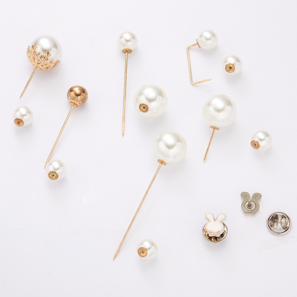 Set of 6 Round Flower Rabbit Badge Pendants with White Imitation Pearls and Rhinestones, One-pin Pins and Big Brooches