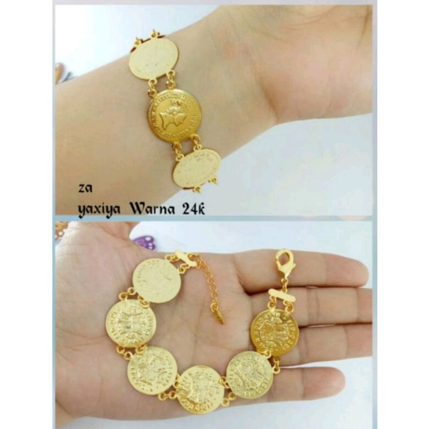 GELANG KOIN KUNING LAPIS EMAS/GELANG FULL KOIN BESAR/GELANG ANTI KARAT/GELANG KOIN GOLD