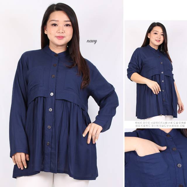 Kemeja Wanita Lengan Panjang LD 100 - 120 3XL Jumbo Rayon Twill 7 Warna Qanita Atasan Big Size XL-1