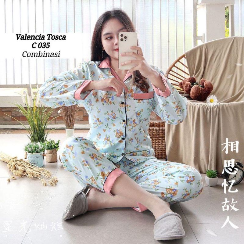 Piyama Wanita Lengan Panjang PP Motif Bunga Set Piyama Baju Tidur Wanita Remaja Baju Tidur ABG-Valensia tosca brown