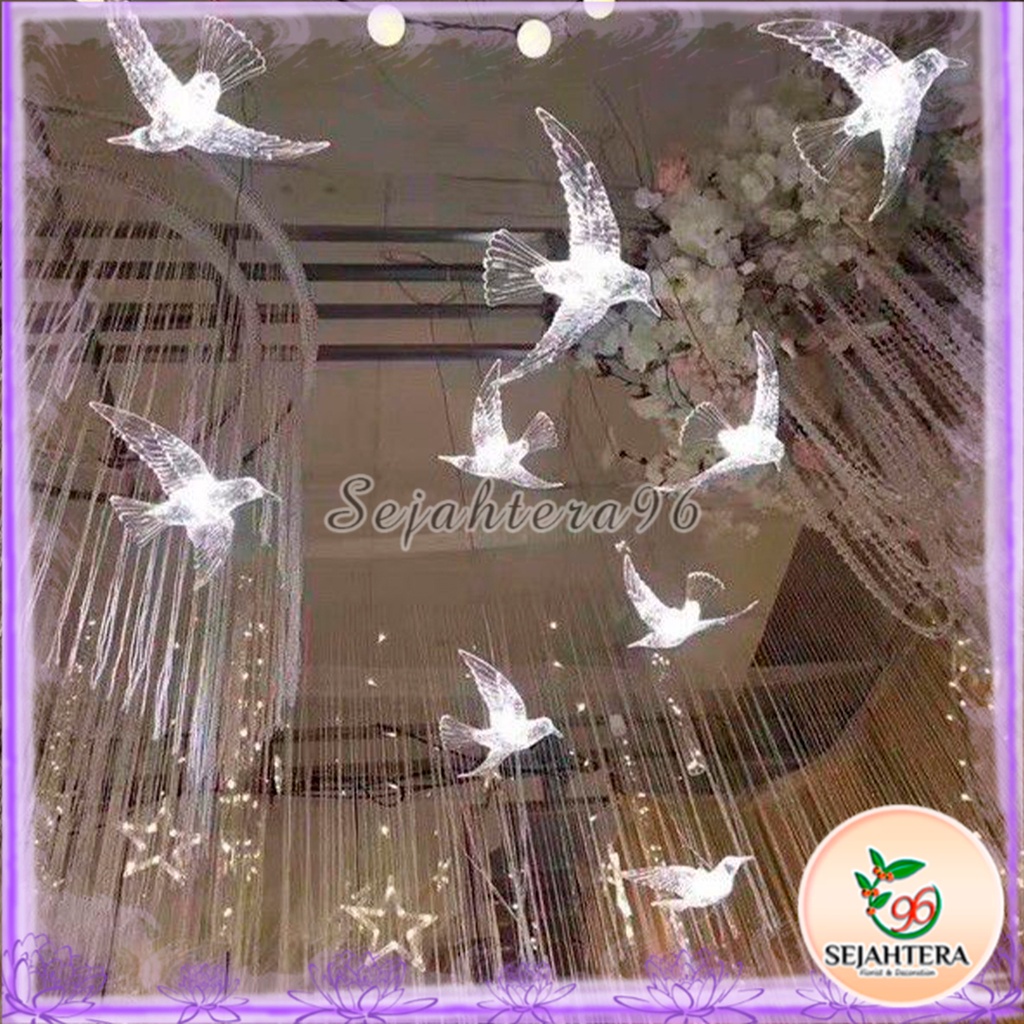 Lampu Burung Akrilik Burung Plastik Dekorasi Hias Gantung LED Dekorasi Wedding Plastik Acrylic