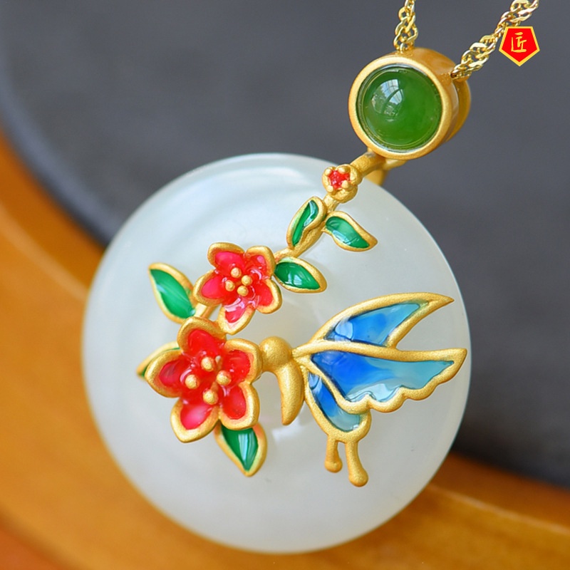 [Ready Stock]Hetian Jade Safety Bucket Pendant Female Flower Blooming Weight Fashionable and Elegant