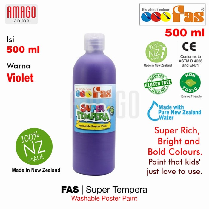 FAS - SUPER TEMPERA WASHABLE POSTER PAINT - 500 ml - VIOLET - 037