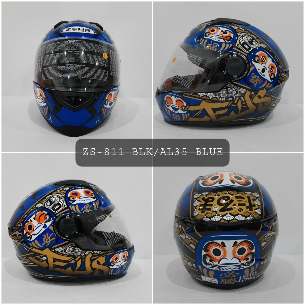 HELM ZEUS FULL FACE BLACK AL35 BLUE - FREE SMOKE VISOR ZEUS ORIGINAL ( ONGKIR 2KG )