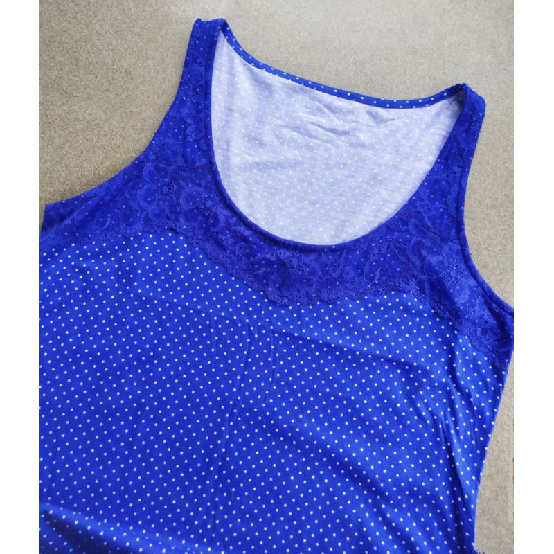 Basic blue polkadot with lace Sleeveless top